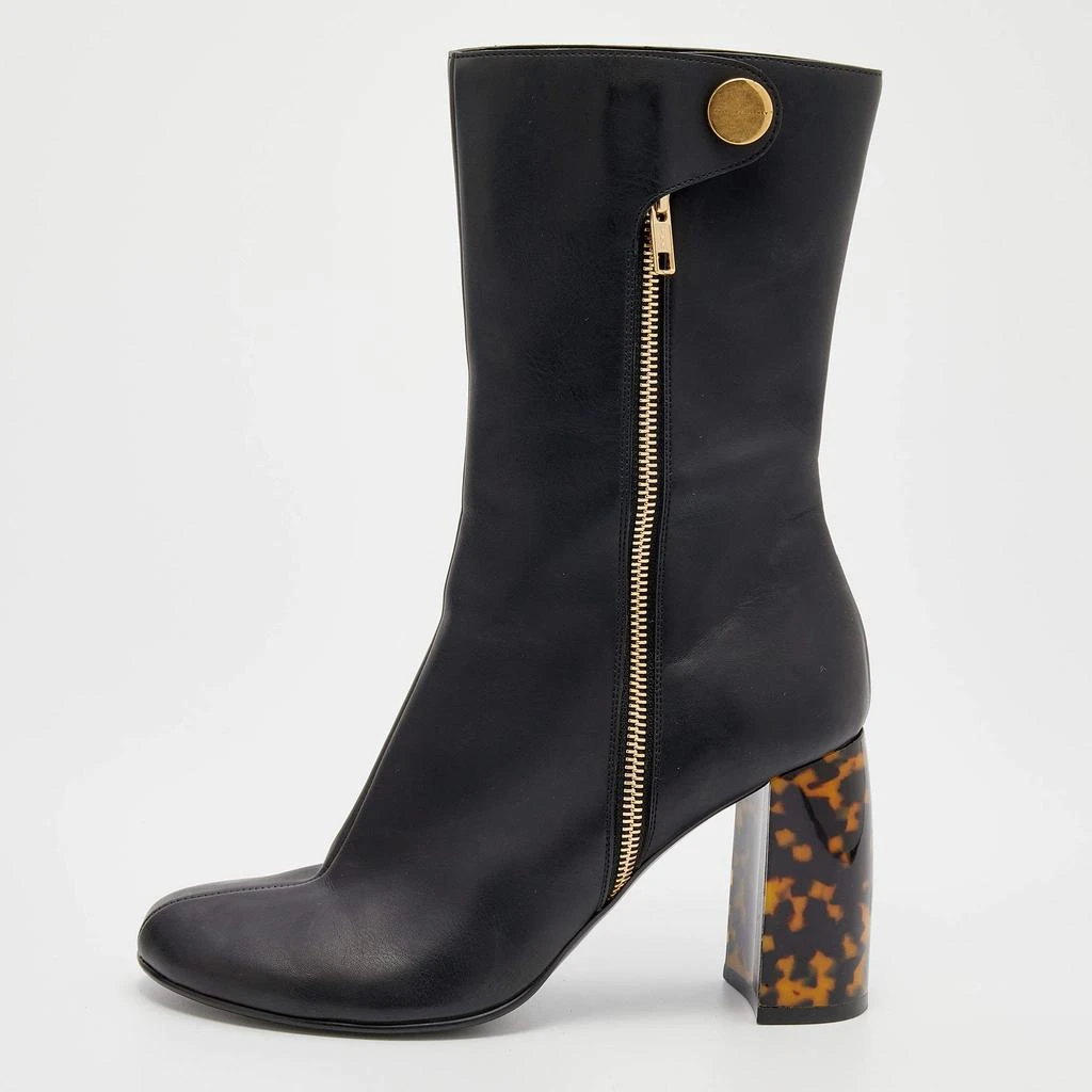 Stella McCartney Stella McCartney Black Faux Leather Tortoise Block Heel "Percy" Ankle Boots Size 37 1