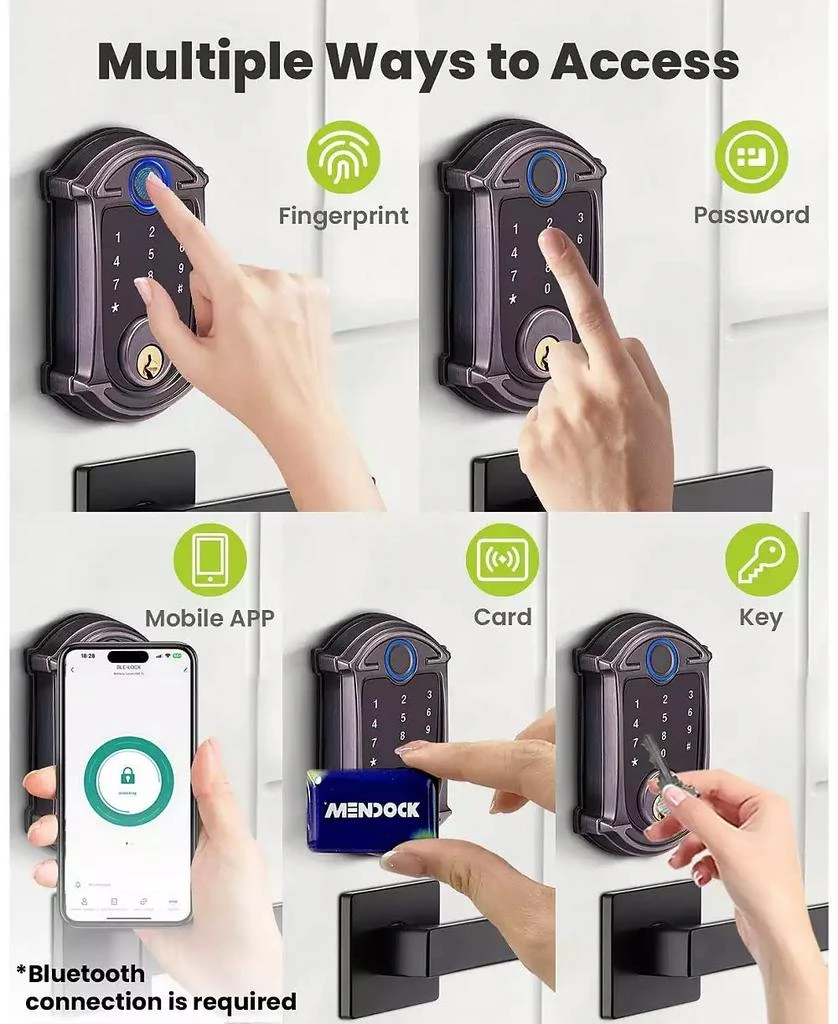 ZACHVO Keyless-Entry Deadbolt Smart Lock with Fingerprint, Keypad, Key Fob, Smartphone Bluetooth Control, Auto-Lock, IP56 Waterproof 2