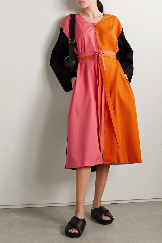 Partow Andy belted color-block cotton-poplin midi dress