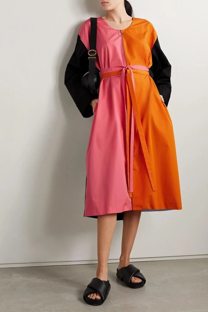 Partow Andy belted color-block cotton-poplin midi dress 2