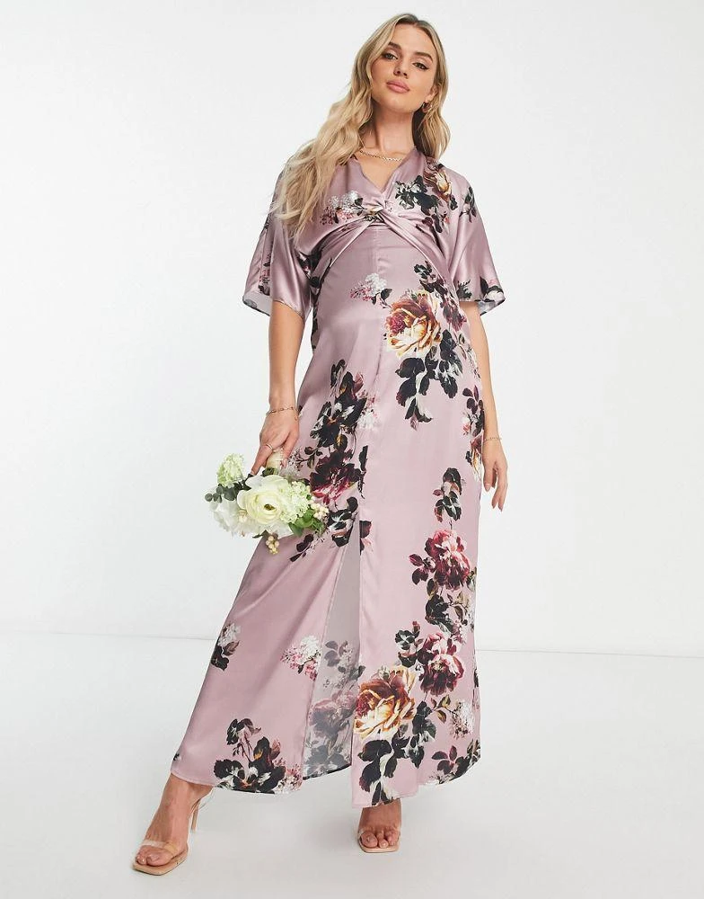 Hope & Ivy Maternity Hope & Ivy Maternity kimono sleeve satin maxi dress in mauve 2