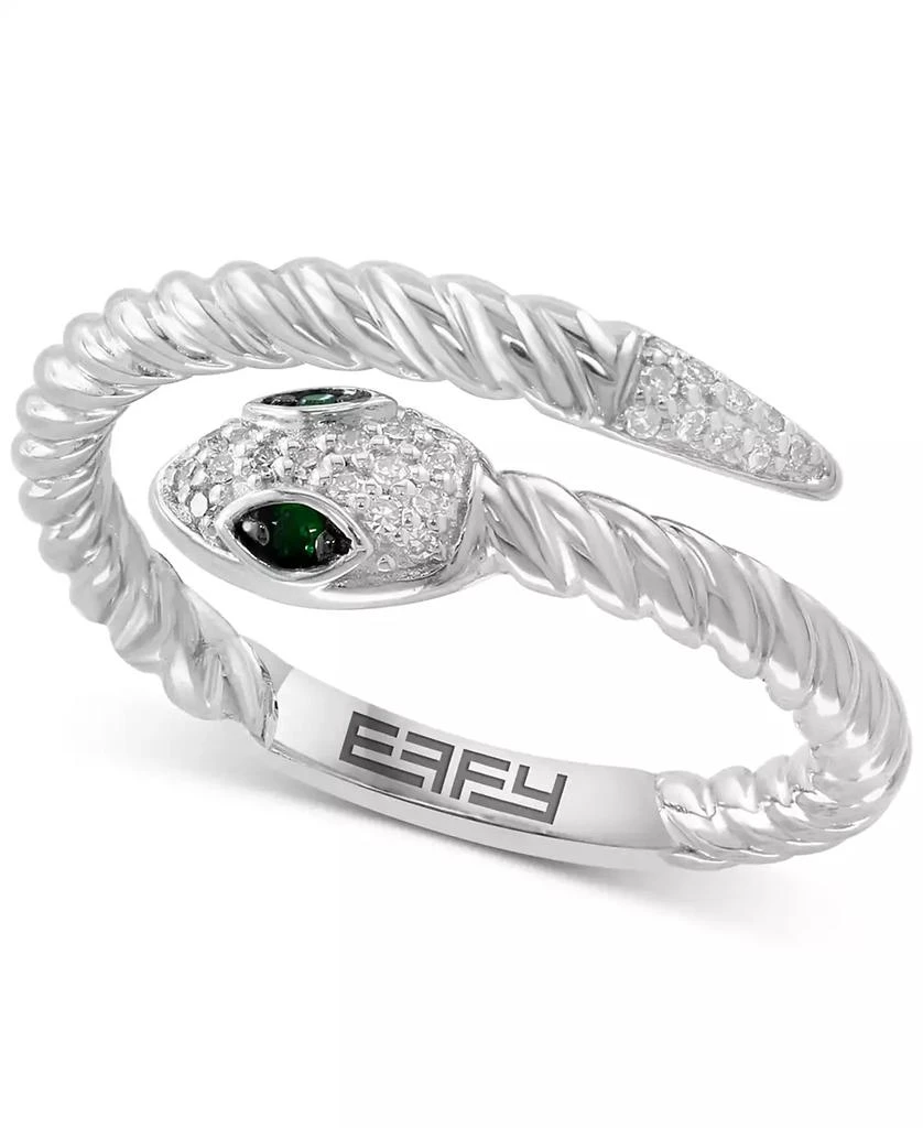 Effy EFFY® Diamond (1/10 ct. t.w.) & Tsavorite Accent Snake Ring in Sterling Silver 1