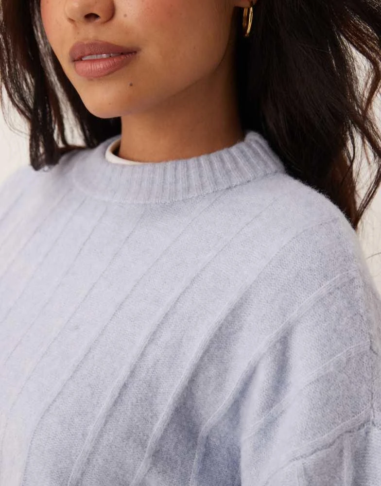 Mango Mango wide ribbed round neck jumper in pale blue 3