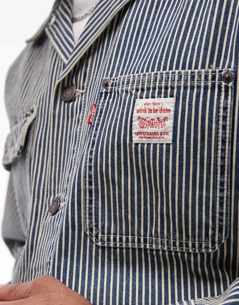 Levi's Levi's Workwear capsule sunrise trucker jacket railroad stripe denim in mid blue 3