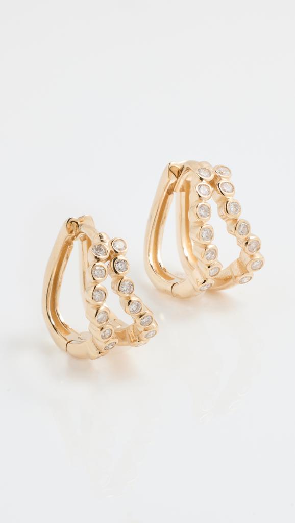 MATEO 14k Double Diamond Bezel Wave Huggies