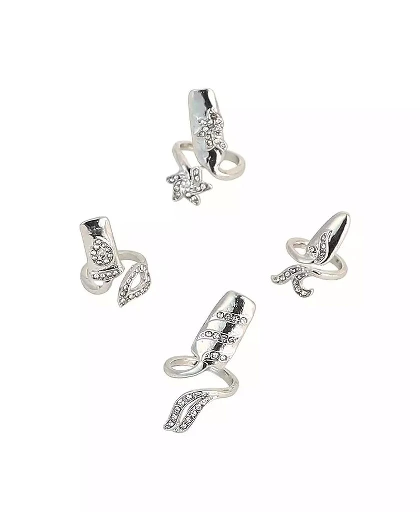 SOHI Women
s The Botanic Nail Rings - Metallic Silver (Set Of 4)