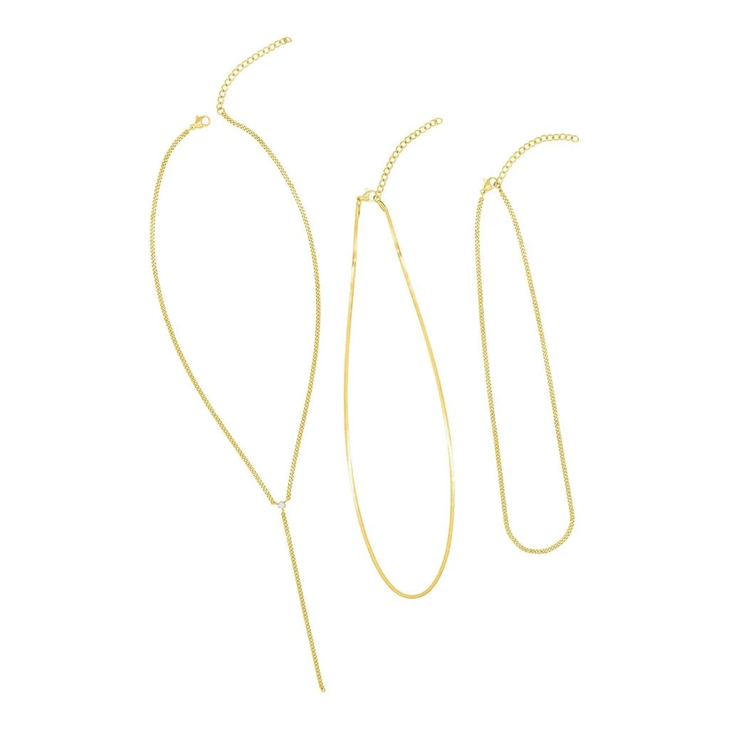 Adornia 14k Gold Plated Adjustable Curb Chain and Herringbone Lariat Y-Necklace Set 3