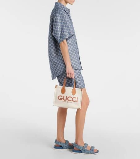 Gucci Mini logo leather-trimmed canvas tote bag 5