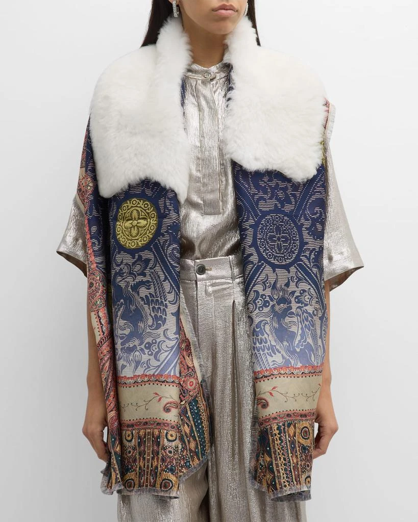 Pierre-louis Mascia Multi-Patterned Silk & Shearling Scarf 2