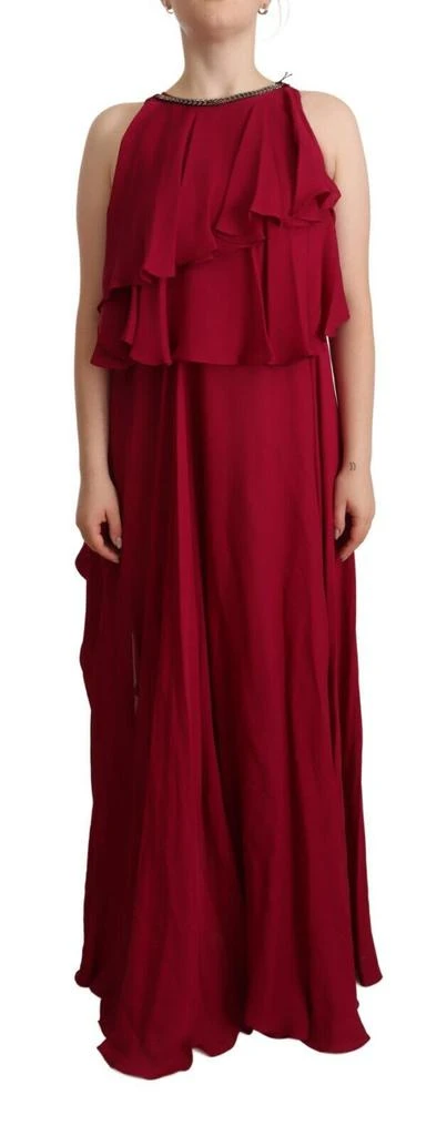 plein sud red dress PLEIN SUD Dress Shift Ruffle Orchid Silk Sleeveless Long Maxi IT44/US10/L $1400