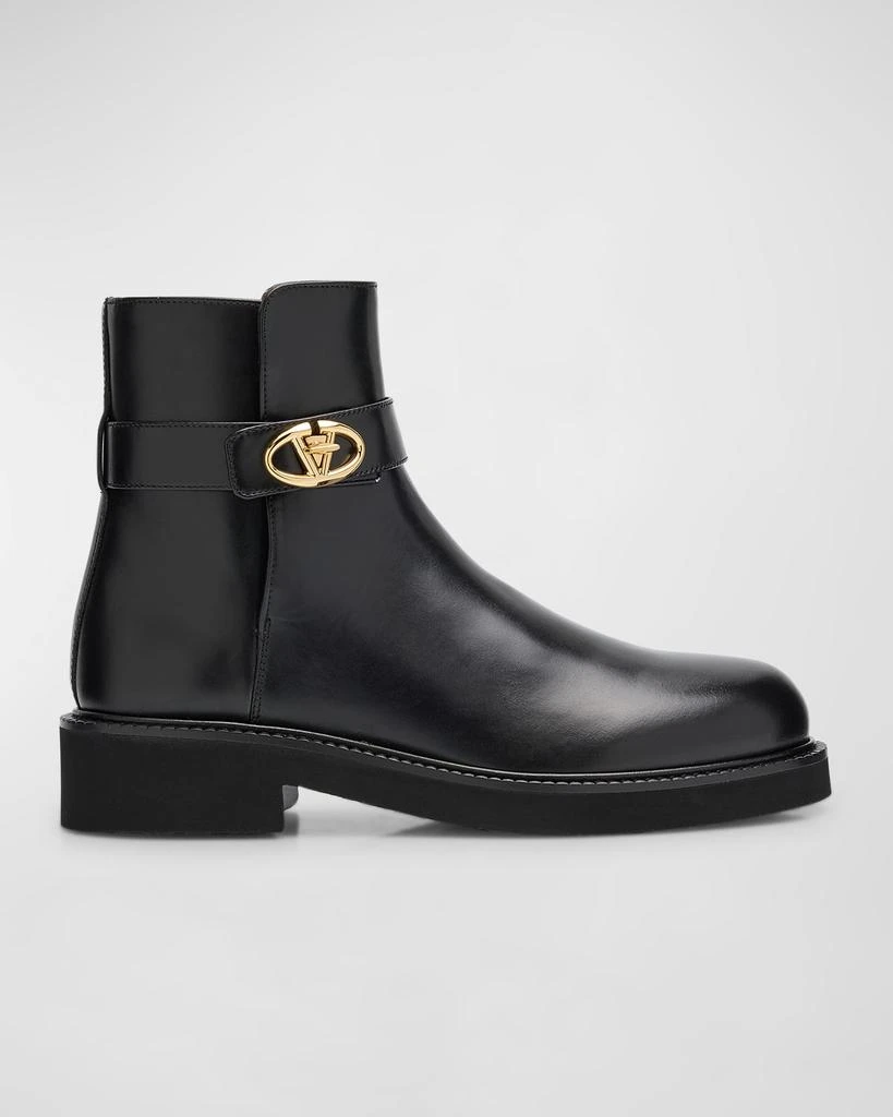 Valentino VLogo Leather Buckle Ankle Booties 1