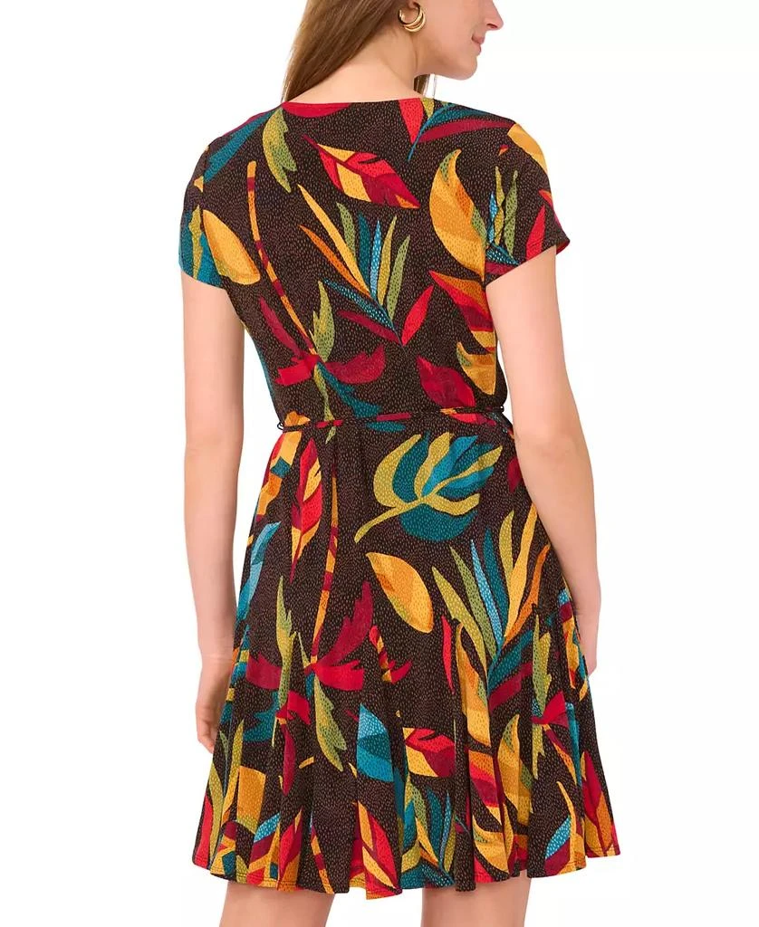 Sam & Jess Women's Tropical-Print Short-Sleeve Tie-Waist Skirt Dress 3