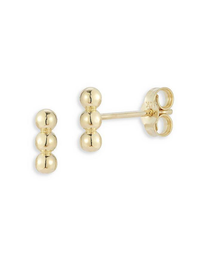 Moon & Meadow 14K Yellow Gold Tri-Bead Bar Stud Earrings 1