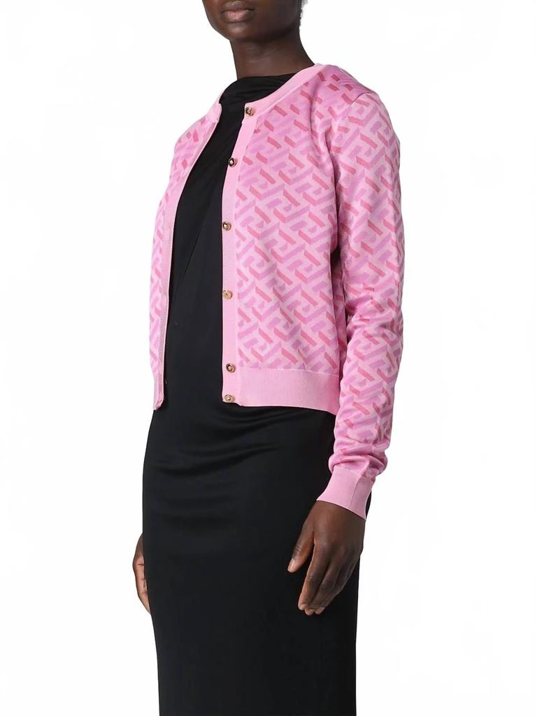 Versace La Greca Jacquard Cardigan In Pink 2