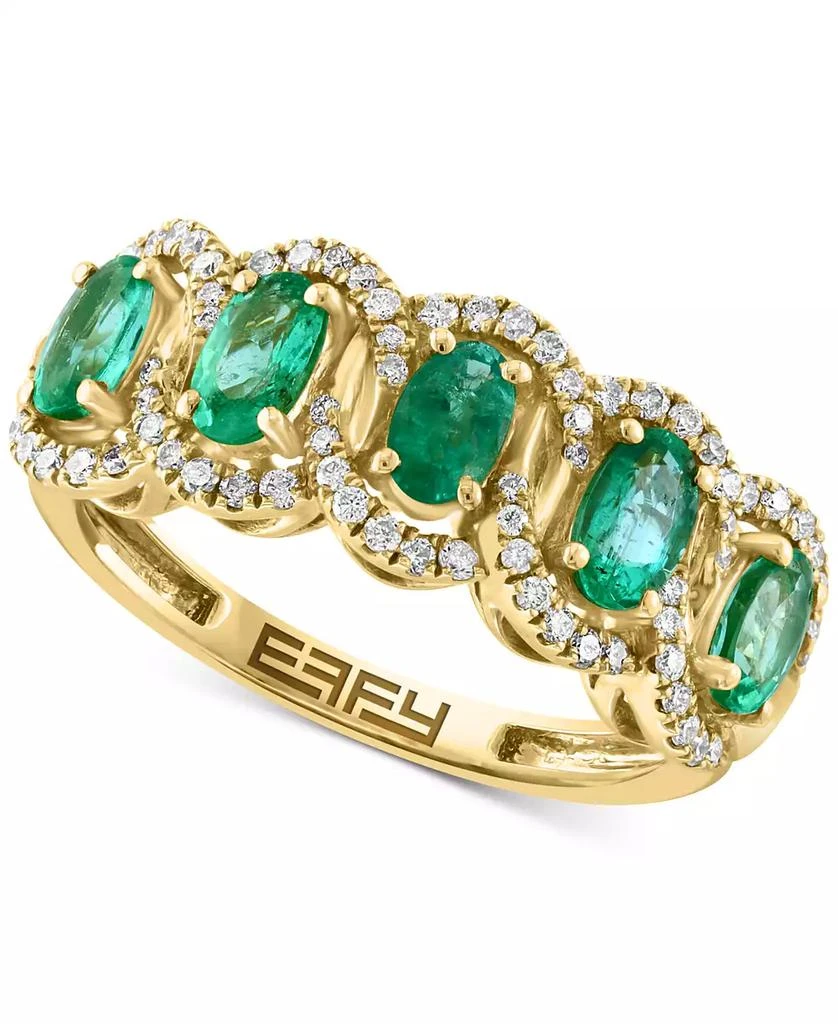 Effy EFFY® Emerald (1-1/20 ct. t.w.) 
Diamond (1/4 ct. t.w.) Five Stone Halo Ring in 14k Gold 1