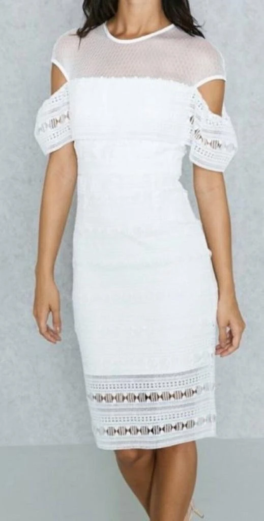 Bardot Bardot - Embroidery Lace Cut Out Ruffle Sleeve Cocktail Dress 4