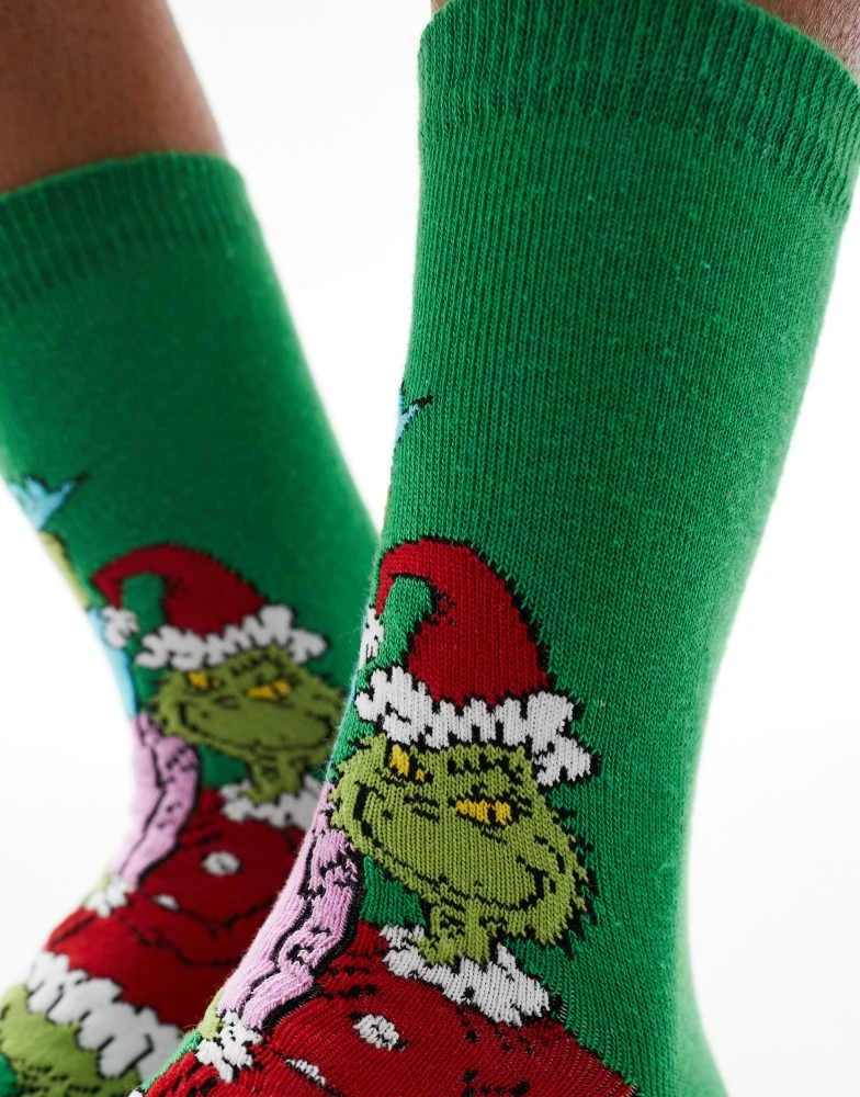ASOS ASOS DESIGN Christmas Grinch ankle socks in green 2