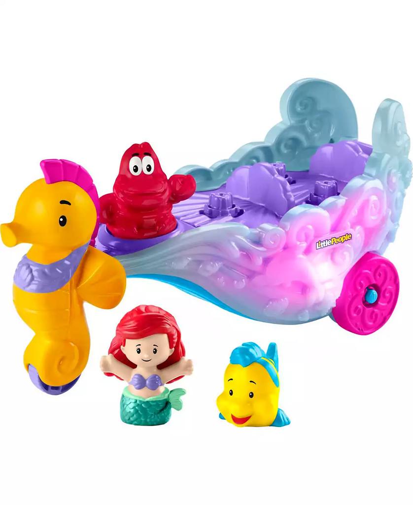 Fisher Price Little People Disney Princess Ariel and Flounder Toddler Toys, Carriage with Music and Lights
