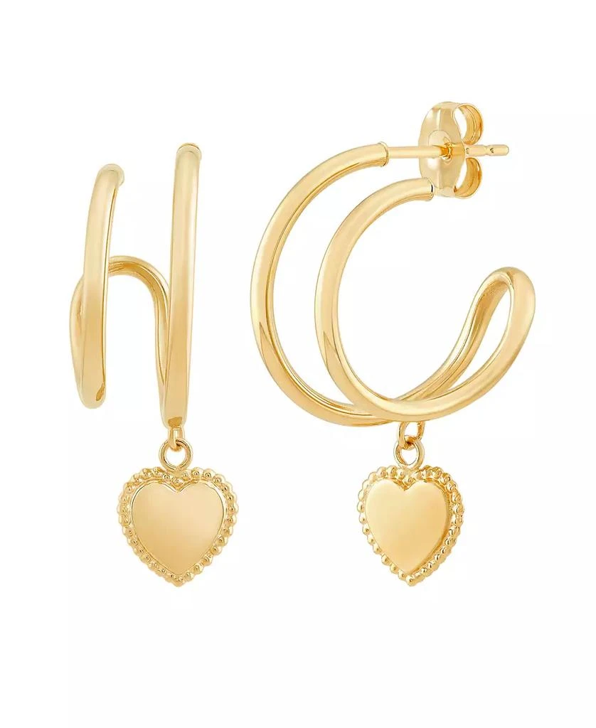 Macy's Double Hoop Heart Earrings in 14K Yellow Gold 2