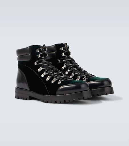 Manolo Blahnik Janka leather-trimmed velvet combat boots 5