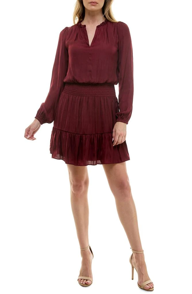 Socialite Smocked Long Sleeve Satin Dress 1