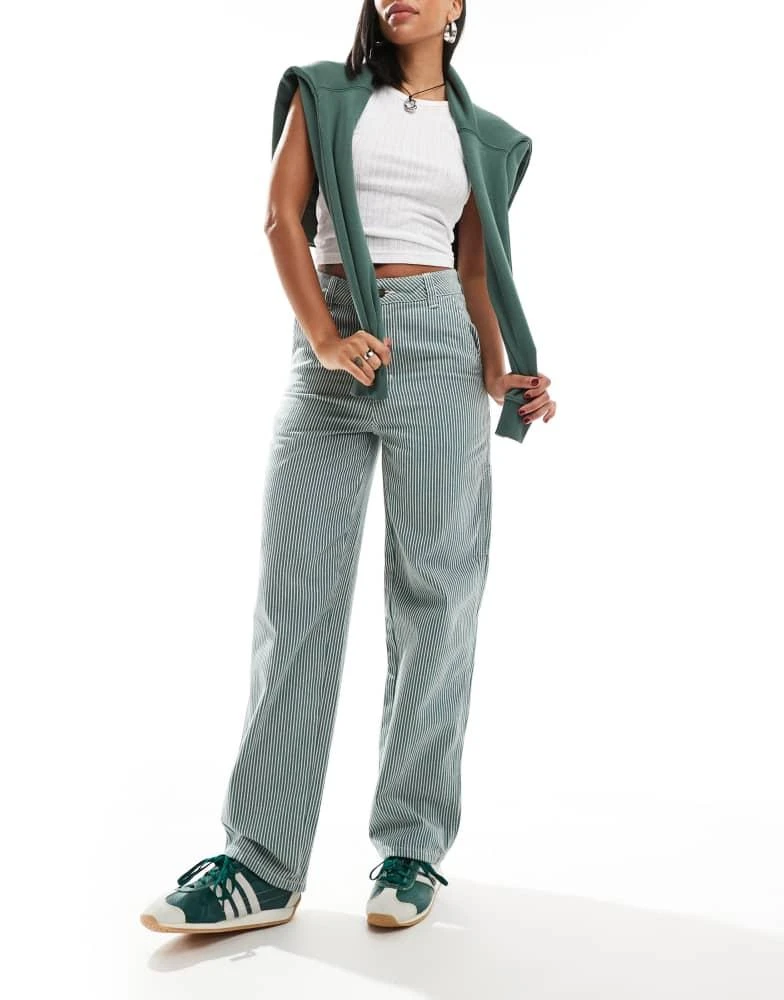DICKIES Dickies hickory striped trousers in dark green 4