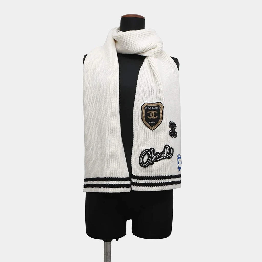 Chanel Chanel Logo Patch White Black 100% Cashmere Scarf  display picture 2