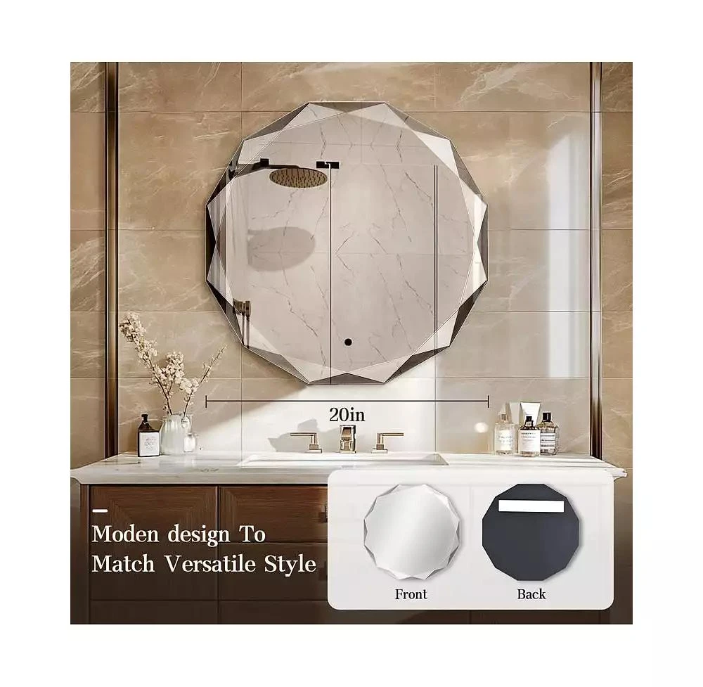 Antok Single Beveled Edge Circle Mirror Frameless Wall Mount Bathroom Vanity Mirror 3