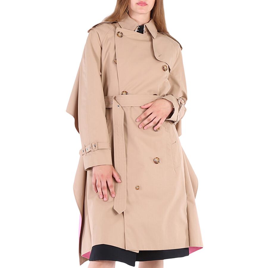 Burberry Soft Fawn Cotton Twill Contrast Cape Detail Double-breasted Trench Coat