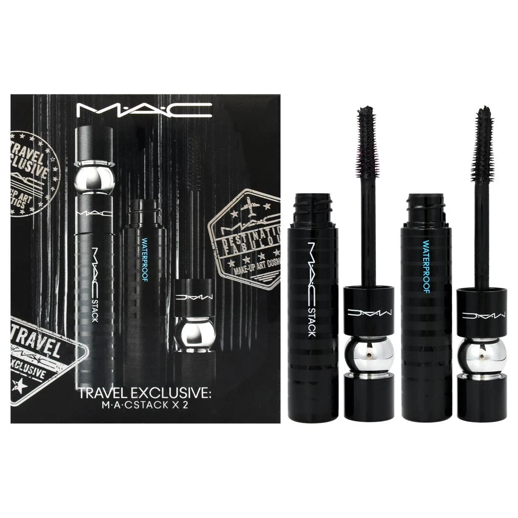 MAC Stack Mascara Duo by  for Women - 2 Pc 0.41oz Superstack Mega Brush - Black, 0.41oz Superstack Mega Brush Waterproof - Black 1