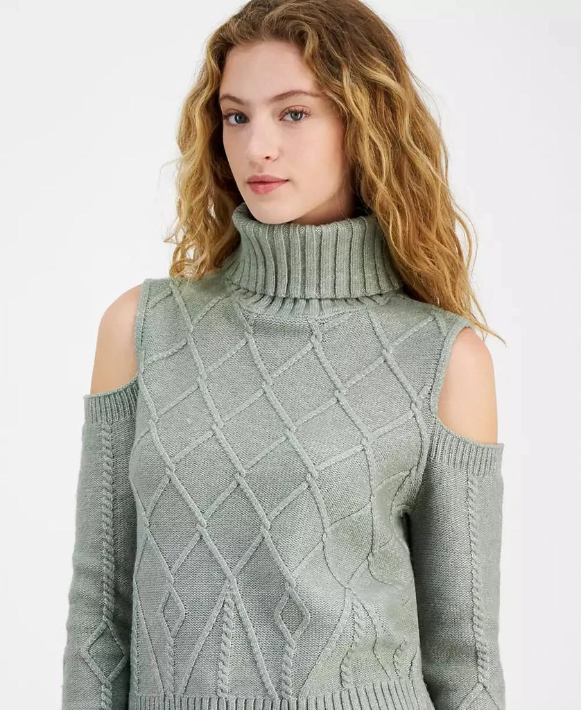Derek Heart Derek Heart Juniors' Cable-Knit Cold-Shoulder Sweater 3