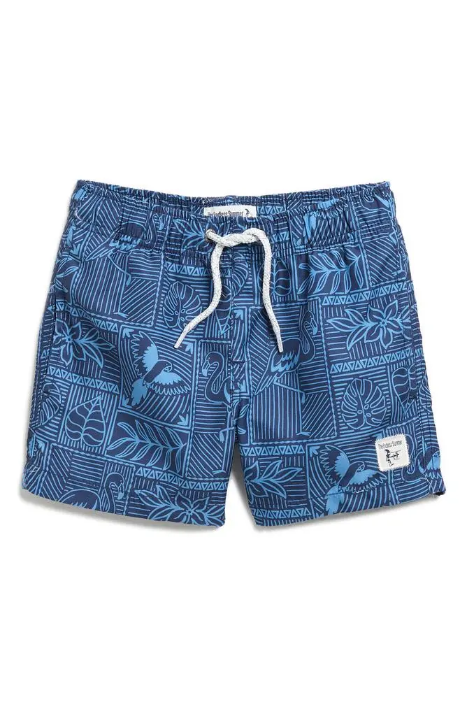  Kids' Flamingo Tiles Volley Swim Trunks