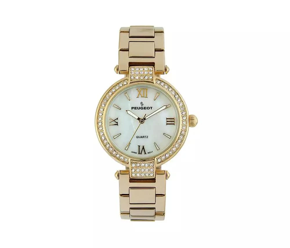 Peugeot Women 38mm Gold Plated Bracelet Watch With Crystal Bezel 1