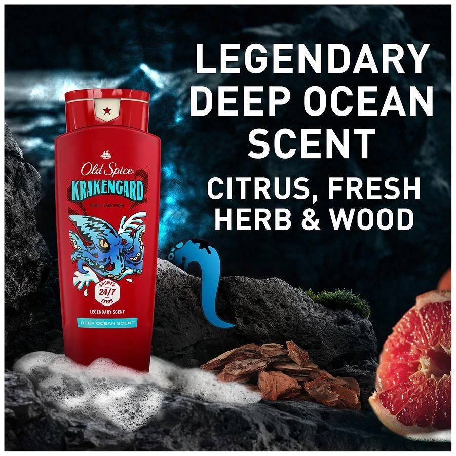 Old Spice Cleansing Body Wash for Men, 24/7 Shower Clean with Lasting Scent Rich Lather, Krakengard, Deep Ocean Scent, 5