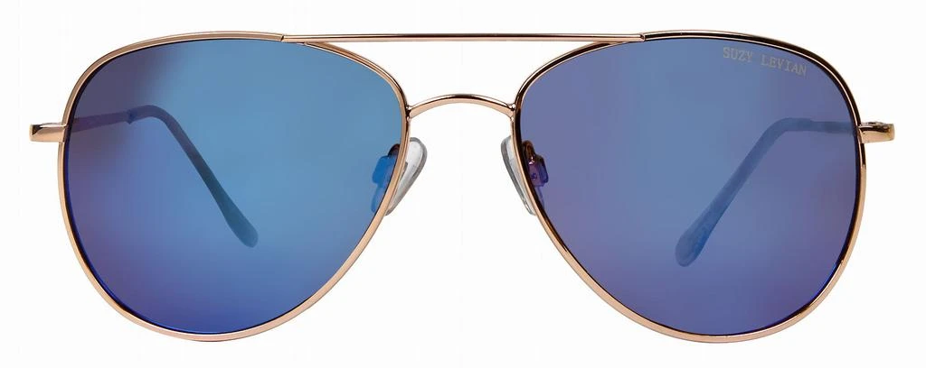 Suzy Levian Women's Blue  Reflector Mirrored Aviator  Gold Frame Sunglasses 1