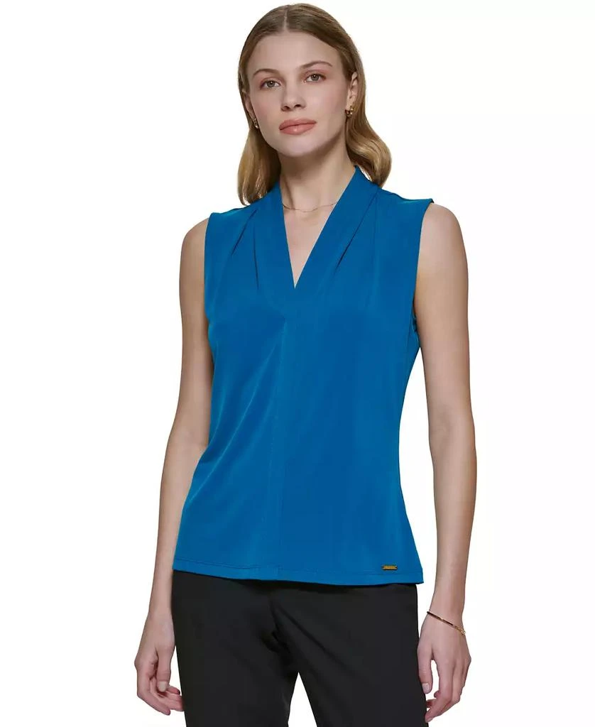 Calvin Klein Gathered V-Neck Sleeveless Top 1