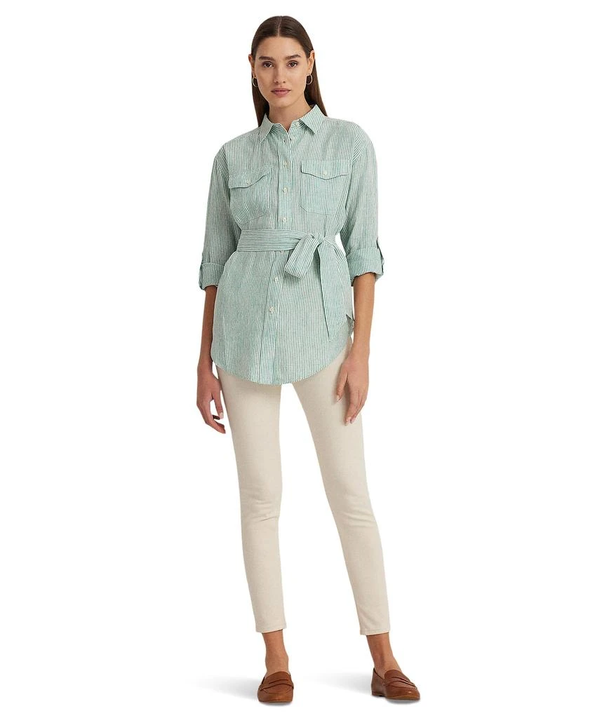 Ralph Lauren Petite Relaxed Fit Striped Belted Linen Shirt 4