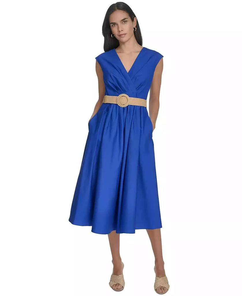 Jessica Howard Petite Cotton V-Neck Belted Midi Dress 1