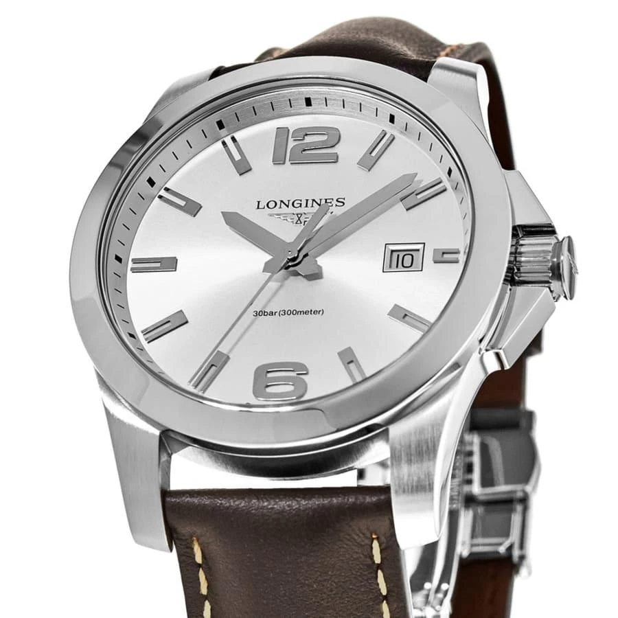 Longines Conquest Quartz Silver Dial Brown Leather Men's Watch L3.759.4.76.5 2