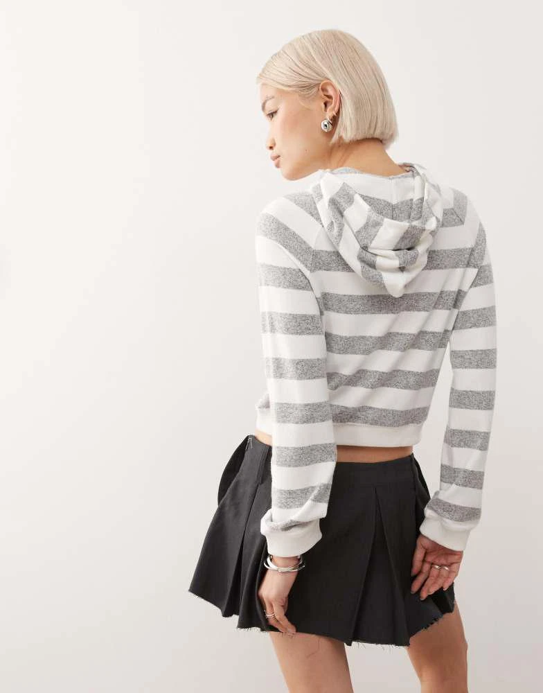 COLLUSION COLLUSION tight hoodie in grey white stripe 4