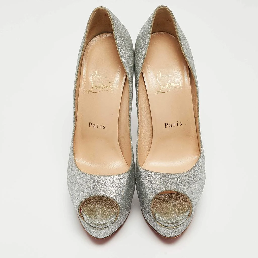Christian Louboutin Christian Louboutin Silver Glitter Lady Peep Pumps Size 38.5 3