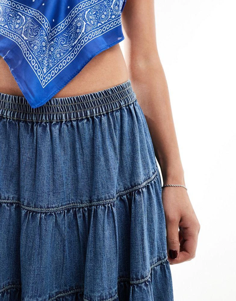 Free People Free People tiered chambray midi skirt in blue 3