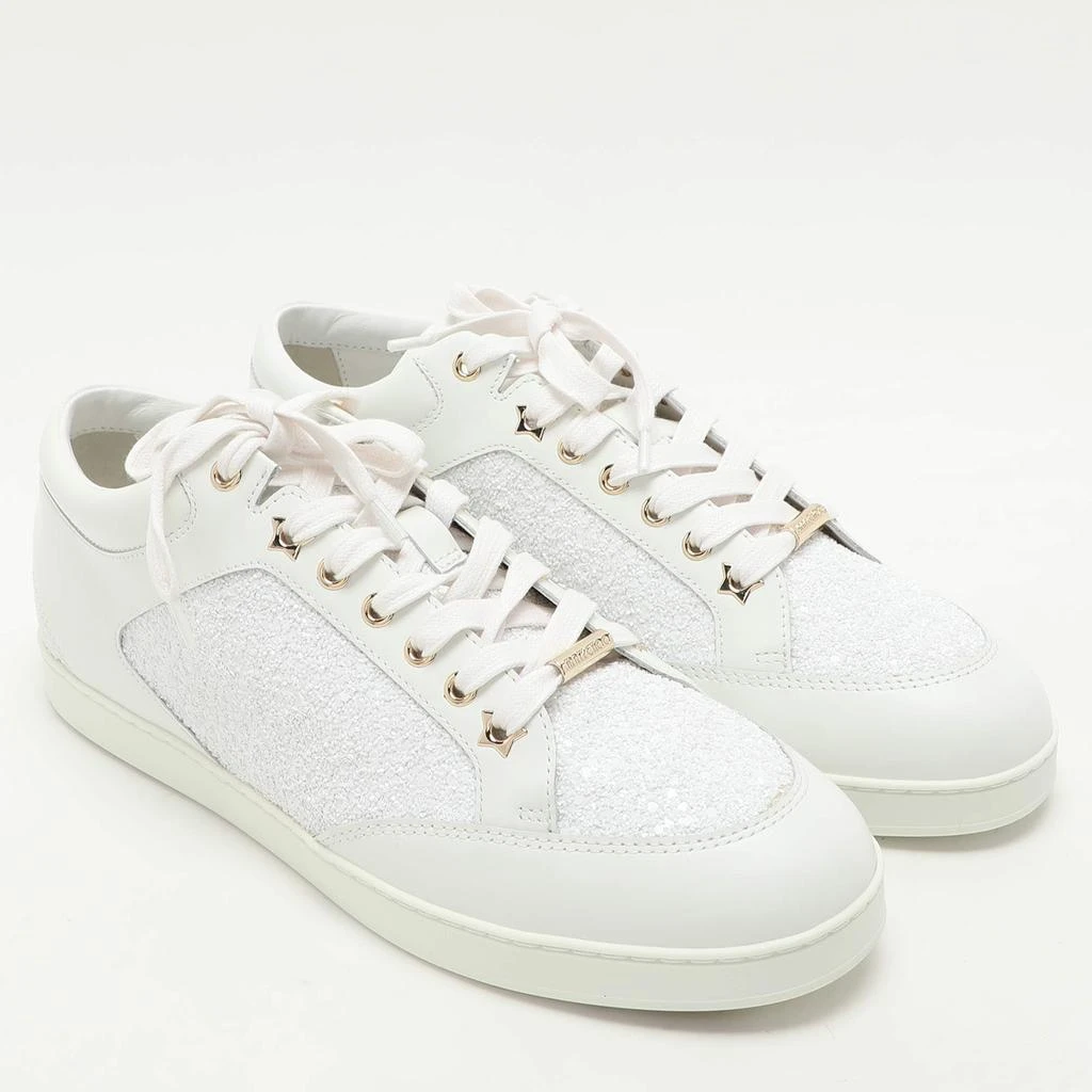 Jimmy Choo Jimmy Choo White Glitter and Leather Miami Low Top Sneakers Size 43 4