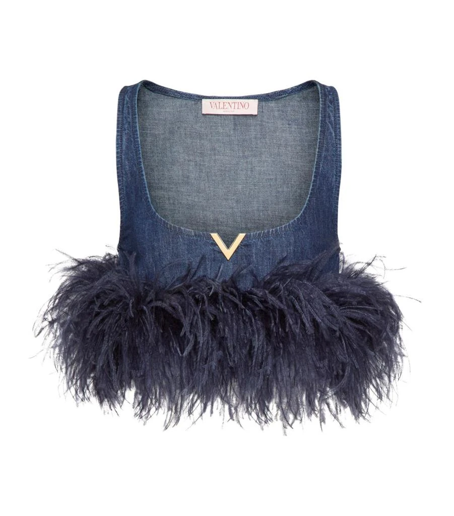 Valentino Denim Feather-Trimmed Crop Top 1
