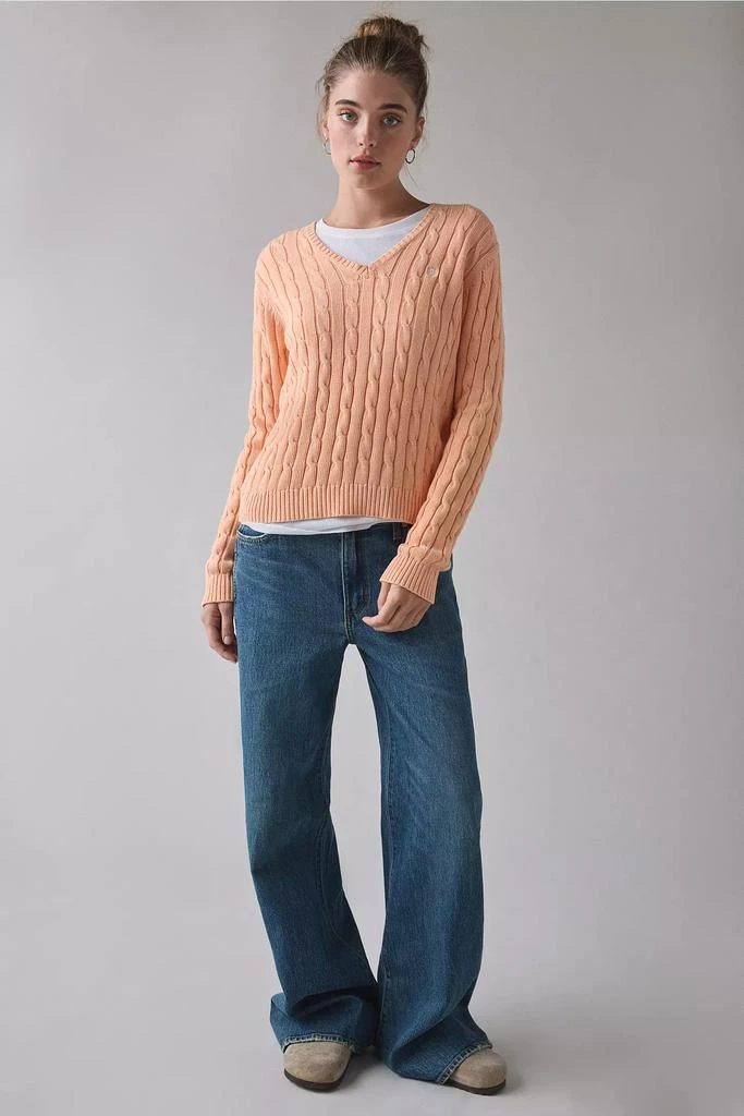 Vintage 
ReMADE by UO Vintage By UO Bleached Cable Knit V-Neck Sweater 4
