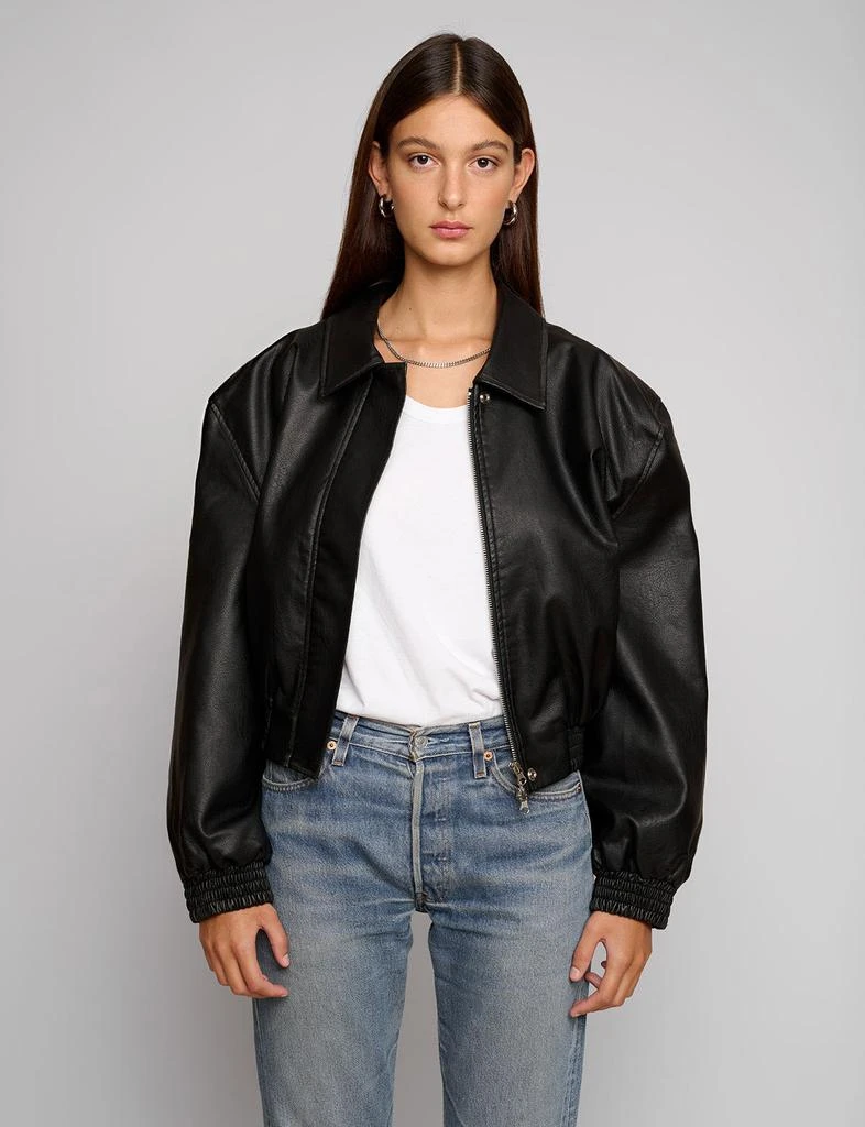 Pixie Market Padded Crop Black Leather Jacket 4