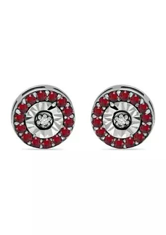 Belk 
Co. 1/2 ct. t.w. Ruby and 1/10 ct. t.w. Diamond Halo Stud Earrings in Sterling Silver