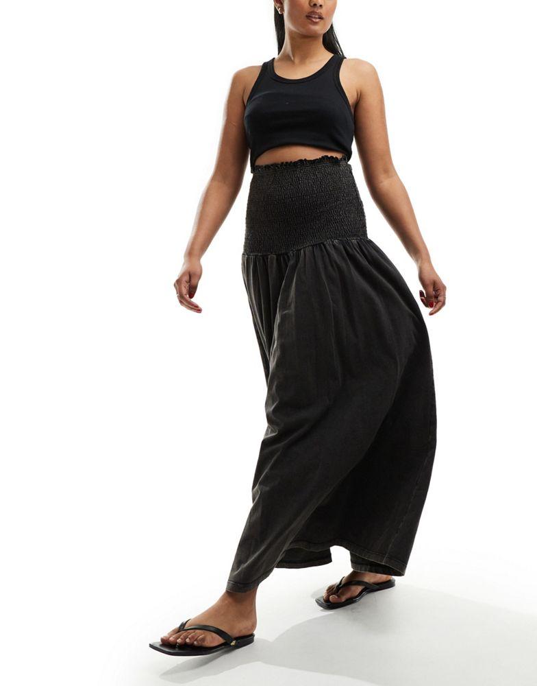 ASOS DESIGN ASOS DESIGN shirred waist low rise maxi skirt in acid wash grey