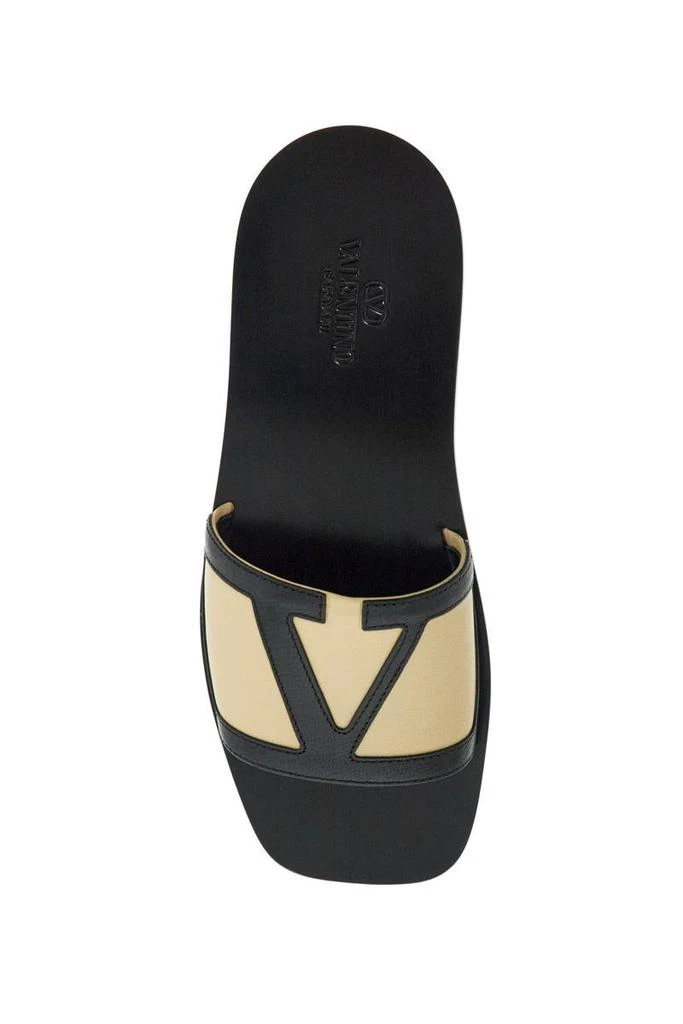 Valentino men's black and beige goat leather slippers with central strap 2