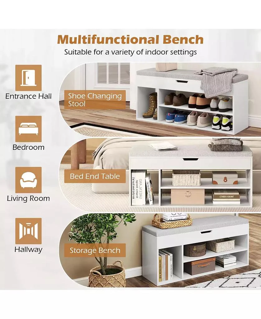 Gymax Shoe Bench Home Entryway Shoes Storage Bench w/ Padded Seat 
Hidden Storage 10
